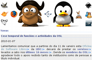 Mensaxe na web da oficina avisando do cesamento da actividade